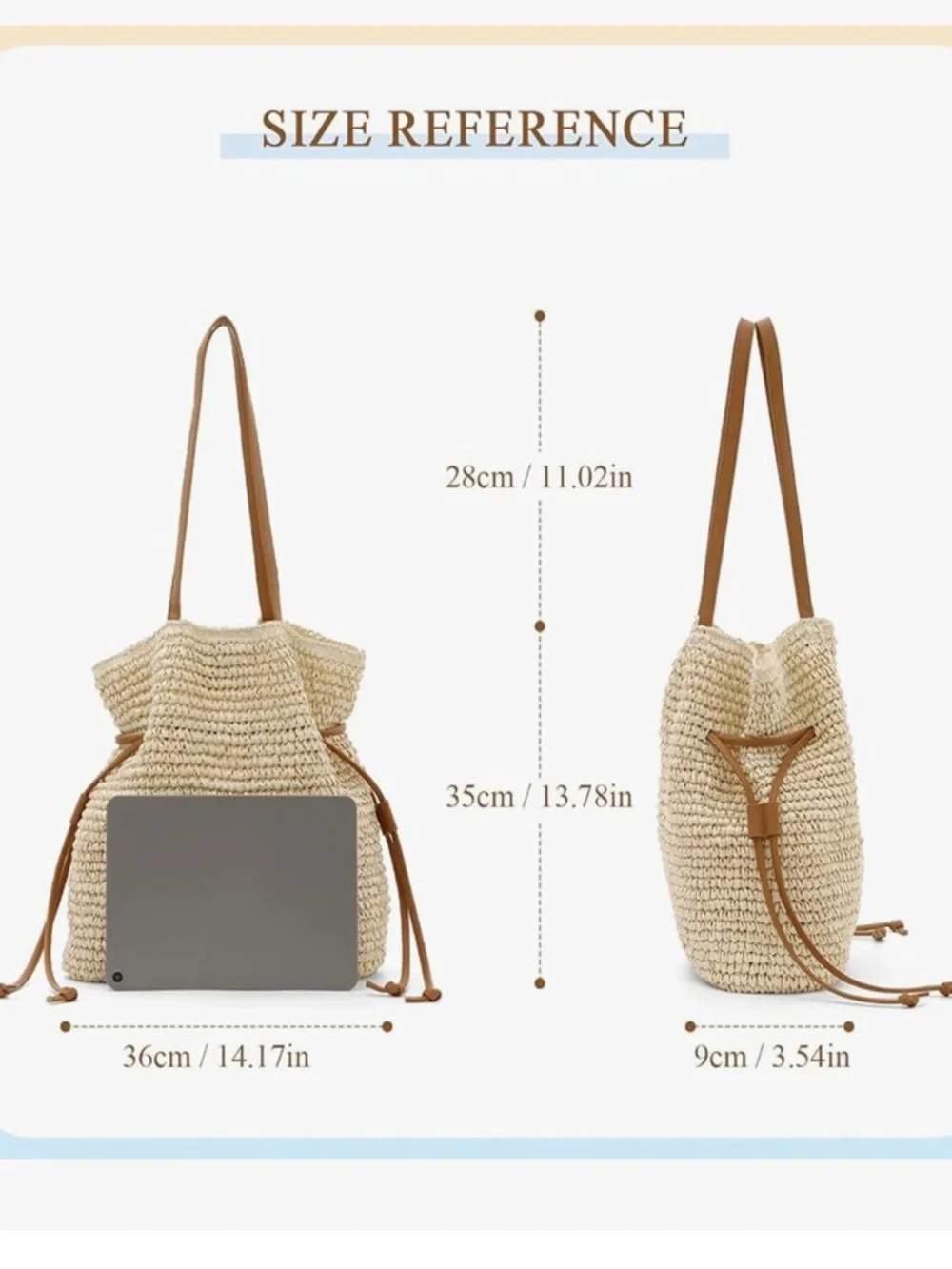 Women's Straw Bags Woven Summer Handbag Beach Tote Purses Drawstring